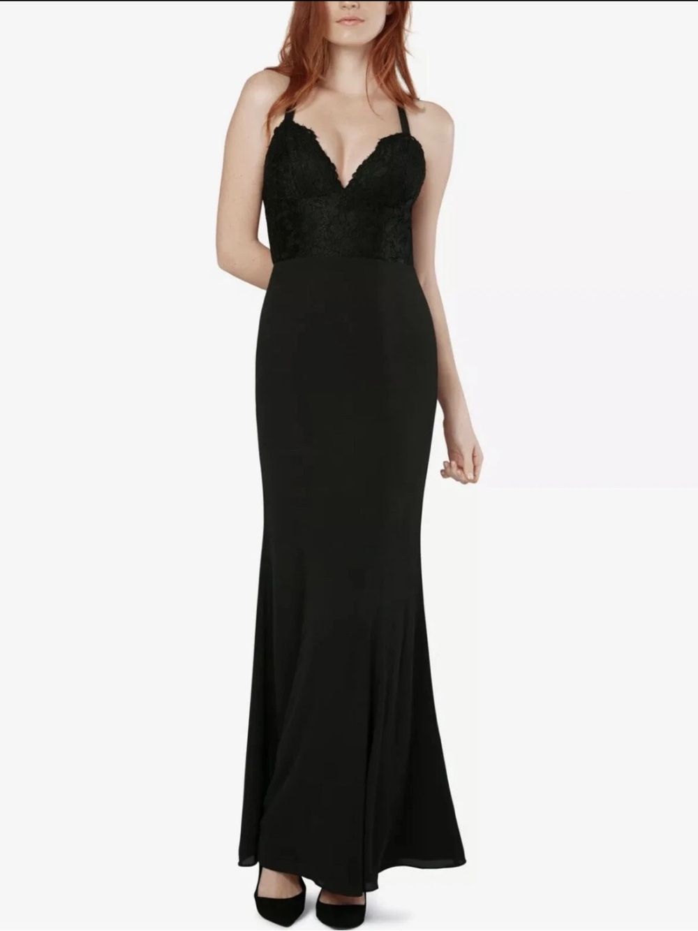 Fame & Partners Black Lace Criss Cross Back Dress women’s size 10